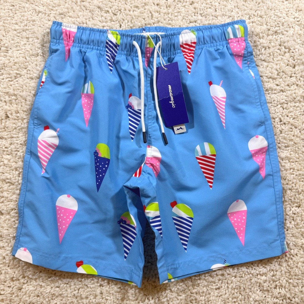 NWT Maamgic Boys Ice Cream Print Blue Swim Trunks 14/16 Pool Beach Summer